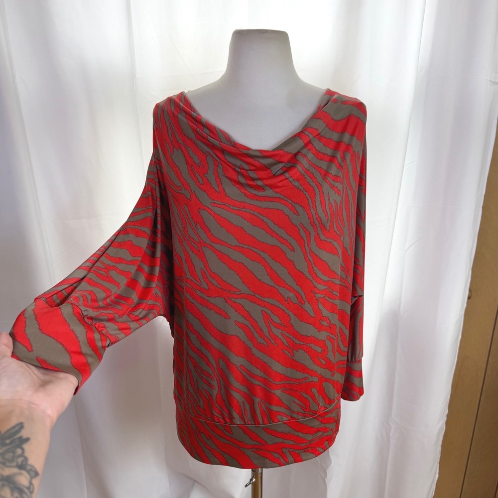 Lior Paris Zebra Print Cowl Drape Neck Blouse Womens Medium Animal Lightweight